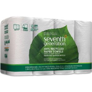 Seventh Generation 13739PK 100% Recycled Paper Towel Rolls, 2-Ply, 156 /RL, 8 RL/PK
