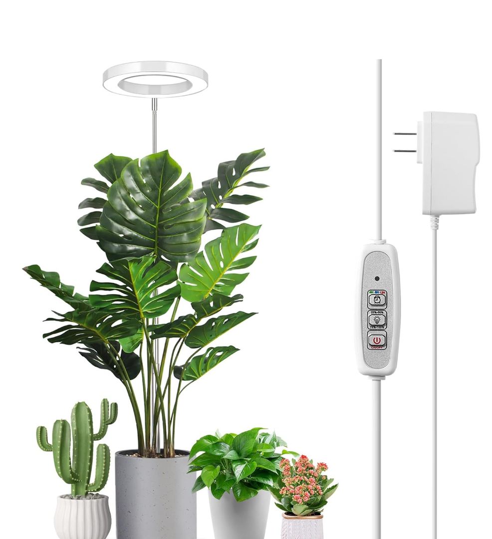 LORDEM Full Spectrum LED Grow Light, 72 LEDs, 4 Brightness Settings, Auto On/Off Timer, Height Adjustable, Ideal for Indoor Plants