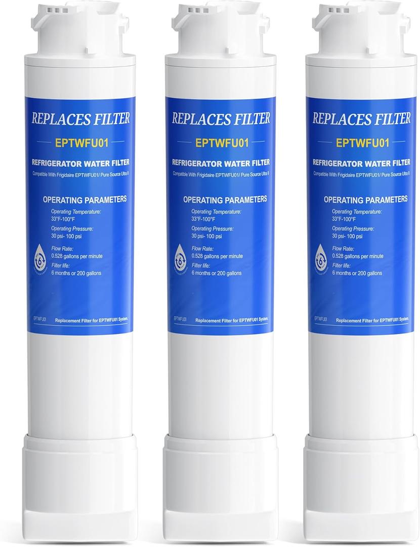CHOPLO Water Filter Compatible with EPTWFU01 Frigidaire Water Filter, EPTWFU01C, EWF02, PURE SOURCE ULTRA II, 4562222, 3 Pack, By CHOPLO
