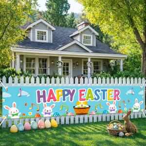 BlissYard Happy Easter Fence Banner Eggs Decor 118 x 19.68 Inch