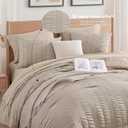 CASAAGUSTO Queen Comforter Set, 7 Pieces Oatmeal Seersucker Bed in a Bag Queen Size Soft All Seasons, Bedding Sets with Comforter, Flat Sheet, Fitted Sheet, 2 Pillow Shams, 2 Pillowcases