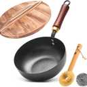 WANGYUANJI 8 Inch Hammered Iron Stir Fry Pan for 12 Servings, Removable Beechwood Handle, Traditional Small Wok for Searing, Sauting, Stir-Frying  Non-Coated, Stovetop Compatible