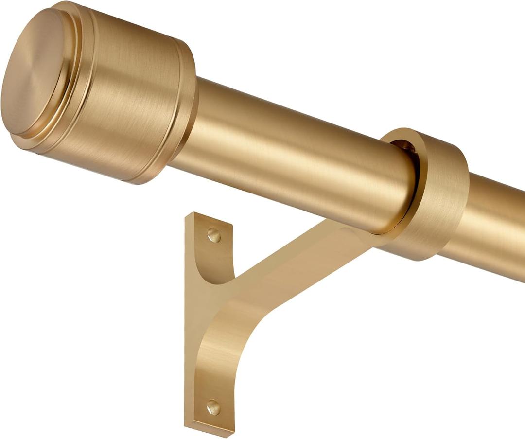 Warm Gold Aluminum Curtain Rods for Windows 16 to 86 Inch, 1 Inch Diameter Blackout Curtain Rod with Aluminum Cylinder Finials and Full Surround Brackets, Wall and Ceiling Mount