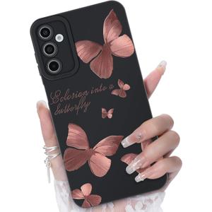 2 x for Samsung Galaxy A13 5G/A04S Phone Case, Fashion Flower Pattern Design Girls Women Liquid Silicone Cover, Slim Shockproof and Scratch-Resistant Soft Case for Samsung A13 - Butterfly Black