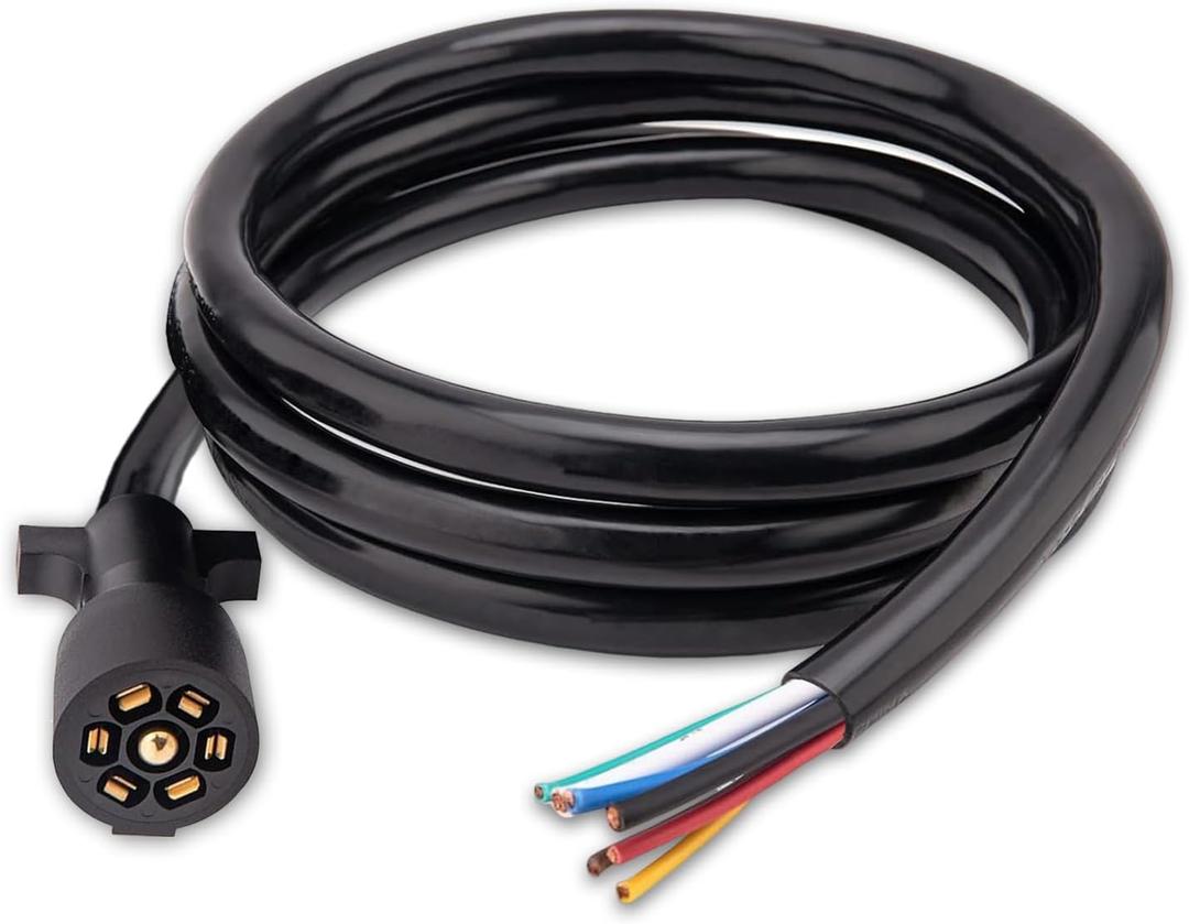 Aila Heavy Duty 7 Pin Trailer Wiring Harness, 6ft 7-Way Plug Cable for Brake & Light Control, Ideal for RVs, Trailers, Campers, and Towed Vehicles [10-14AWG]