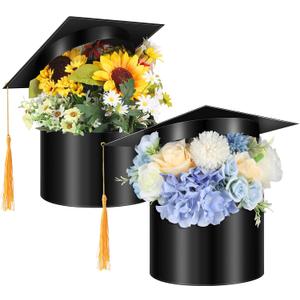 Wonderjune 2 Pcs Graduation Cap Gift Box Graduation Flower Gift Box Party Favors Class of 2026 Candy Container with Tassel Empty Container for Grad Party Celebration, 7.1 x 5.9 Inch, 5.9 x 7.9 Inch