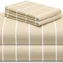 LuxClub 4 PC King Size Sheet Set, Breathable Luxury Bed Sheets, Deep Pockets 18" Wrinkle Free Cooling Machine Washable Hotel Bedding (Striped Cream)