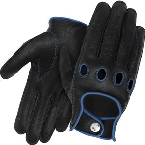 J.A.G. Leather Driving Gloves - Full Finger Touchscreen | Riding | Cowhide Motorcycle Gloves for Men and Women, Cycling Unlined Men's Driving Gloves (Blue)