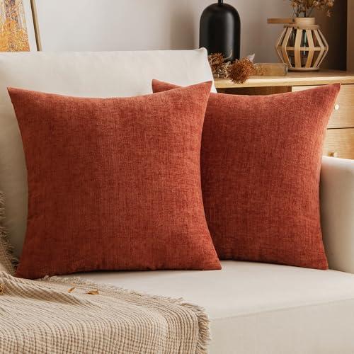 EMEMA Cushion Covers 20x20 Pack of 1 Chenille Throw Pillow Covers Decorative Couch Pillow Covers Pillowcases for Bedroom Burnt Orange(Only Covers)