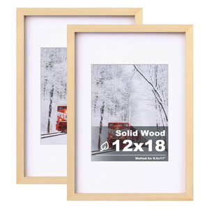 Egofine 12x18 Poster Frame Set of 2 Solid Wood Frame with Plexiglass Matted for 8.5x11 for Wall Mounting Hanging Picture Frame Vertically or Horizontally, Natural Wood