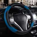 Leather Car Steering Wheel Cover, Non-Slip Car Wheel Cover Protector Breathable Microfiber Leather Universal Fit for Most Cars (Blue-2)