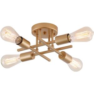 4-Light Semi Flush Mount Ceiling Light, Gold Mid-Century Industrial Farmhouse Chandelier Light Fixtures for Hallway Entryway Bedroom Kitchen Dining Room Porch Laundry Room UL Listed