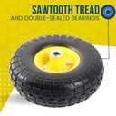 10-Inch Solid Tire Wheels - Replacement 4.10/3.50-4" Flat Free Tires and Wheels with 5/8" Axle Bore Hole Bearings, 2.17" Offset Hub -Perfect for Hand Truck, Wheelbarrow, Gorilla Carts (Yellow)