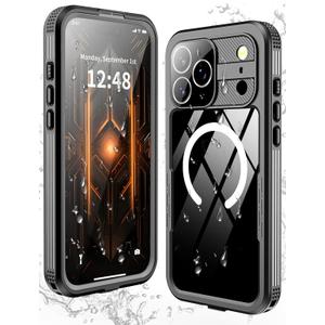 GOLDJU Magnetic for iPhone 17 Pro Max Case-Waterproof, Built-in Screen & Camera Protector-IP68 Underwater Full Body 16FT Military Dropproof Shockproof Case for 17 Pro Max 6.9''- Black