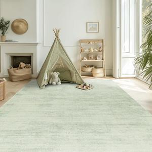 BILEEHOME Sage Green Area Rugs for Living Room Nursery for Baby Girl Boy, Neutral Washable Sage Green Boho Farmhouse Vintage Bedroom Rugs Light Green and Ivory Cream, Size: 6' x 9' (Rectangular)