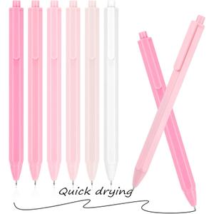 5 x Aesthetic Ballpoint Pens - Macaron Pink Pastel Roller Ball Pens, 0.5mm Retractable Gel Ink Pens | Black Ink | Cute Ball Point Pen - Pack of 6