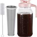 Glyntrof Cold Brew Coffee Maker Pitcher, Pink 64 Oz Heavy Duty Wide Mouth Glass Mason Jar pour spout Lid with Stainless Steel Filter for Iced Coffee, Ice Drinks