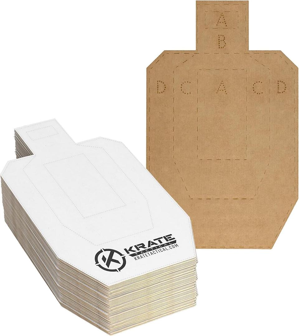 KRATE Tactical Cardboard Targets Competition Paper Silhouette Shooting Target Torso Targets for Shooting Range & Gun Practice w/Rifles, Handguns, & Shotguns