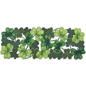 OWENIE Embroidered St. Patrick's Day Table Runner, Small Spring Table Runner 36 Inches Long for Coffee Table, Applique Cutwork Green Irish Clover Shamrock Festival Tabletop Decor (13 x 36 Inches )
