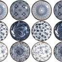 ZENFUN 12 Pcs Soy Sauce Dishes, Tiny Bowls, 3 oz Dipping Bowls for Condiment Sushi, Elegant Mini Bowl for Side Dish, Ketchup, Appetizer Plates, Ceramic, Blue and White
