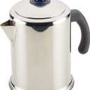 Farberware Classic Stainless Steel Coffee Percolator, 12 Cup, Silver with Glass Blue Knob, 7.28"D x 8.86"W x 10.83"H