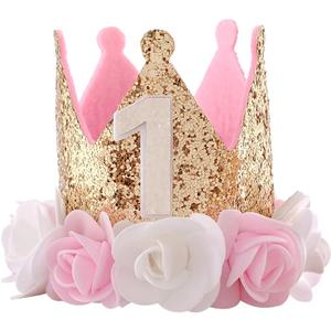 1st Birthday Hat Girl Decorations First For Baby Gifts Rose Gold Pink Crown Party One Year Old Princess