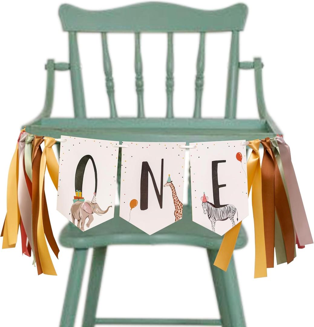 Jungle Safari Wild One High chair Banner - HighChair ONE Banner Animals Party,First Birthday Baby Boy 1st Decorations,One Year Toddler Birthday (Animal Banner)