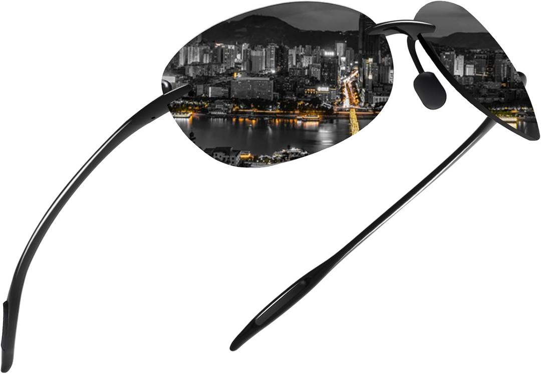MAXJULI Polarized Sport Sunglasses for Men Women TR90 Rimless Frame for Running Fishing Baseball Driving 8249. C1 Black/Grey 