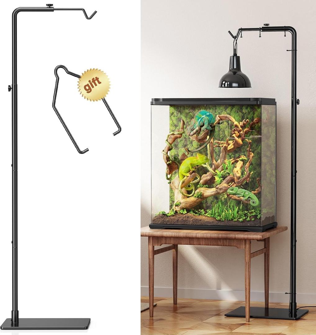 Reptile Heat Lamp Stand Adjustable 62" Metal Light Holder with Heavy Base for Bearded Dragon, Turtle, Snake, Lizard Aquarium and Terrarium Heating Lamp Fixture