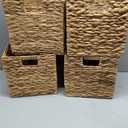 11x11in Storage Baskets Set of 4 Water Hyacinth Baskets,Foldable Handwoven Storage Cubes,Woven Baskets for Bathroom, Bedroom, Laundry, Pantry, Shelves