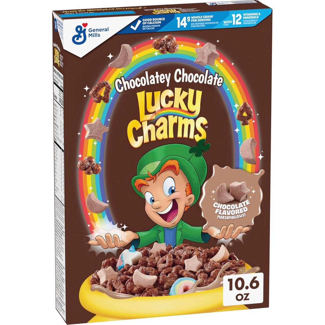 Lucky Charms Chocolatey Chocolate Cereal with Marshmallows, Kids Breakfast Cereal, Made with Whole Grain, 10.6 oz (EXP 12/11/26)