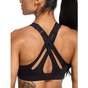 Yvette Sports Bra High Impact Adjustable Criss Cross Back, Full Support for Large Bust No Bounce Black New + Adjustable Strap + High Impact, Large Plus