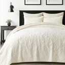 EVERGRACE Luxury Pearl Velvet Quilt Set Queen Size 3 Pieces, Soft Paisley-Stitch Velvet Comforter Set with Pillow Shams, Lightweight Bedspread Coverlet Bedding Set, Cream (Subtle Yellow Hues) (Full/Queen (90" x 92"))