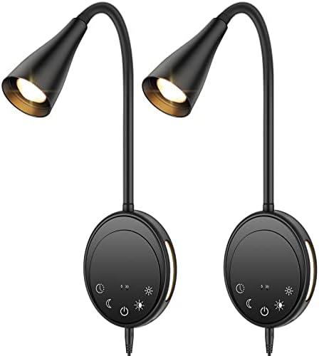 SANKEDOU LED Wall Mount Reading Light, Bedside Reading Lights with Touch Control, 5 Dimmable, USB Output, Night Light & Timers, Flexible Gooseneck Headboard Bed Lights Wall Sconce