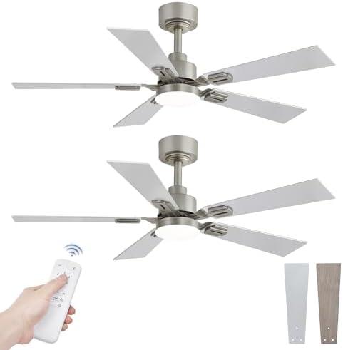 Fanbulous 2 Pack of 42 Ceiling Fans with Lights and Remote, Modern Low Profile Ceiling Fans with Dimmable 3CCT Quiet DC Motor, Reversible Celing Fan with 6-Speeds Timer for Bedroom, Nickel
