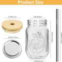 16oz Glass Mason Cup with Bamboo Lids, 2Pack Wide Mouth Mason Jars, Boba Cups with Lids and Straw, for Iced Coffee Juice Milkshake Tea 
