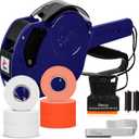 Perco Lite 1 Line Price Gun with Labels Kit - Includes 3 White Rolls, 1 Gun Clip, 3 Fluorescent Red Rolls, 2 Ink Rollers, 1 Ink roll and Labels Pre-Loaded