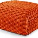 Exclusivo Mezcla Queen Size Soft Fleece Blanket, 90x90 Inches Stylish Jacquard Velvet Blanket for Bed, Fuzzy Cozy Lightweight for All Season, Burnt Orange