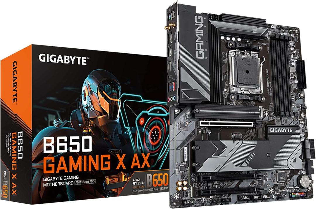 GIGABYTE B650 Gaming X AX AMD AM5 ATX Motherboard, Support Ryzen 9000/8000/7000, DDR5, 8+2+1 Power Phase, 3X M.2, PCIe 4.0, USB-C 3.2 Gen 2, WIFI6E, 2.5GbE, EZ-Latch, Q-Flash, RGB Fusion