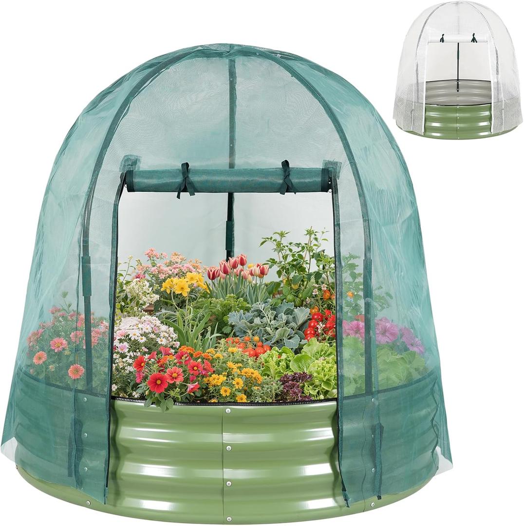 Galvanized Raised Garden Bed with Cover | 4x4x1FT Metal Planter Box Outdoor with Greenhouse PE Cover for Winter & Mesh cover for Summer | 3-in-1 Raised Bed with Windows for Easy Gardening