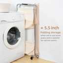 STORAGE MANIAC Collapsible Laundry Cart with Wheels 31.5"H Rolling Laundry Hamper Clothes Basket with Wheels, Canvas Liner Sturdy Steel Frame Folding for Small Narrow Space Easy Storage, Beige
