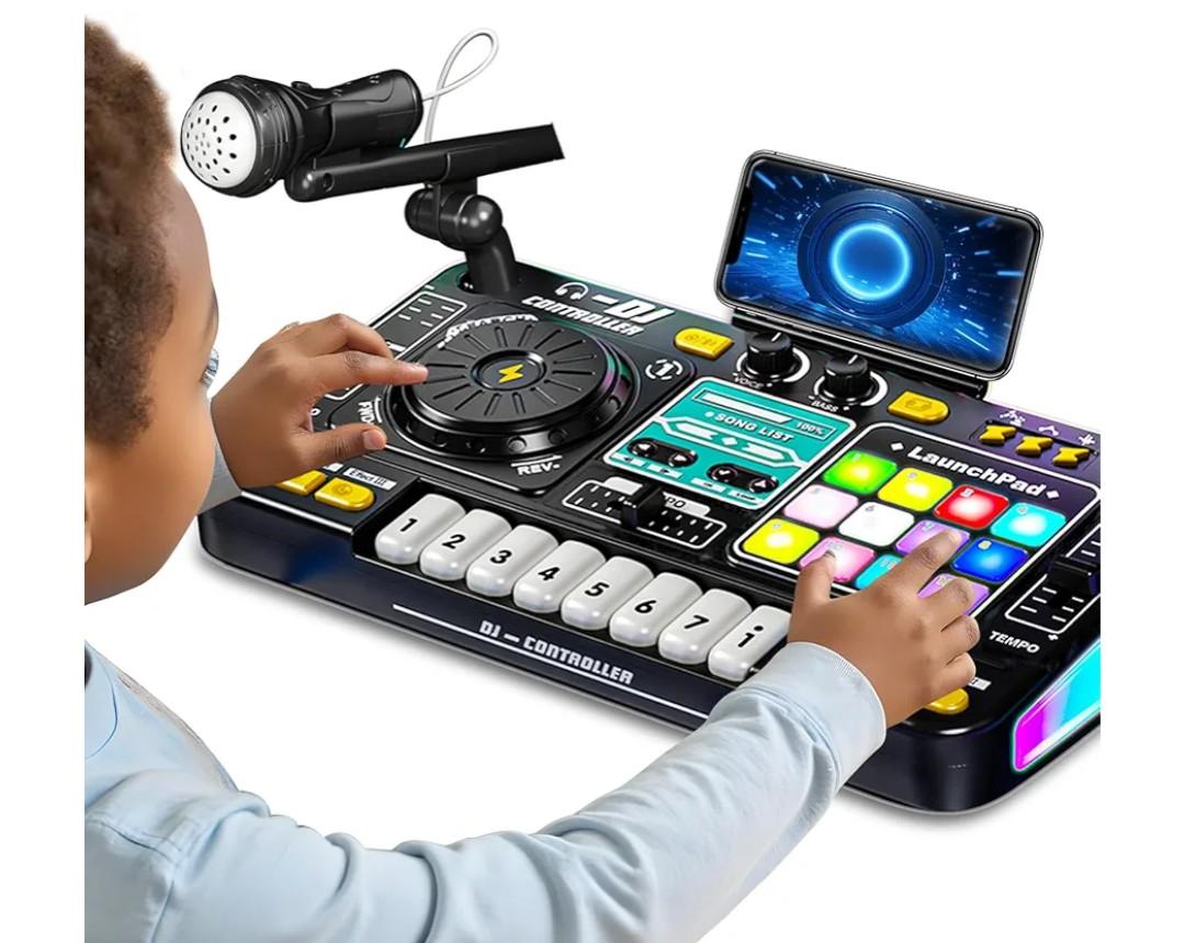 Kids DJ Mixer Controller Table Musical Toy Electronic Bluetooth Toy with LED Lights Sound Effect Microphone Piano DJ Board Key Musical Instruments Birthday Gift Toys for 3 4 5 6 7 Year Old Boy Girl