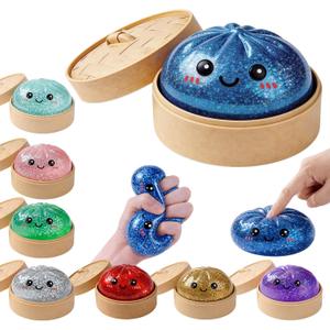 Glitter Dumpling Squishy Mystery Box Squeeze Toy, Easter Squishy Dumpling Fidget Toys for Adults, Stress Relief Sensory Toy(Deepblue)