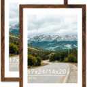Wood 17x24 Picture Frame with 14x20 Mat Deep Brown, Display 14x20 with Mat or 17x24 Without Mat, Wood 17 by 24 Photo Frame, 17 x 24 Frame for Wall Hanging Display, Deep Brown, 2 Pack