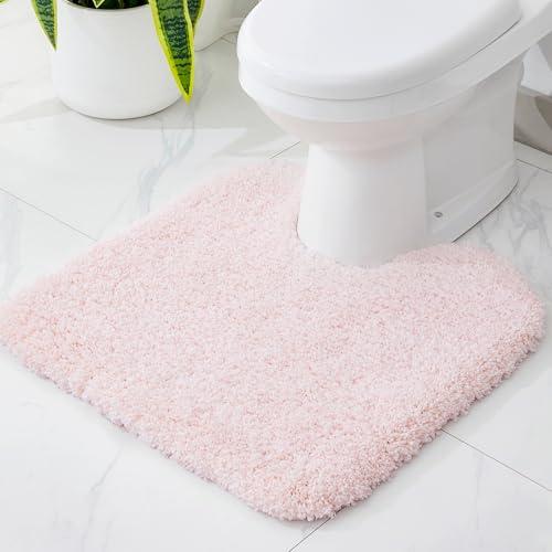 Disolla Pink Toilet Rug 22x24 Non Slip Fluffy Toilet Floor Mat U Shaped Washable Bathroom Contour Rug for Toilet Absorbent Thick Toilet Carpet