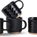 GBhome 6OZ Stackable Coffee Mugs, Ceramic Coffee Mugs with Texture Patterns for Man,Woman,Dad,Mom, Modern Coffee Cups Set of 4 for Espresso/Cappuccino/Cocoa. Dishwasher & Microwave Safe, Black