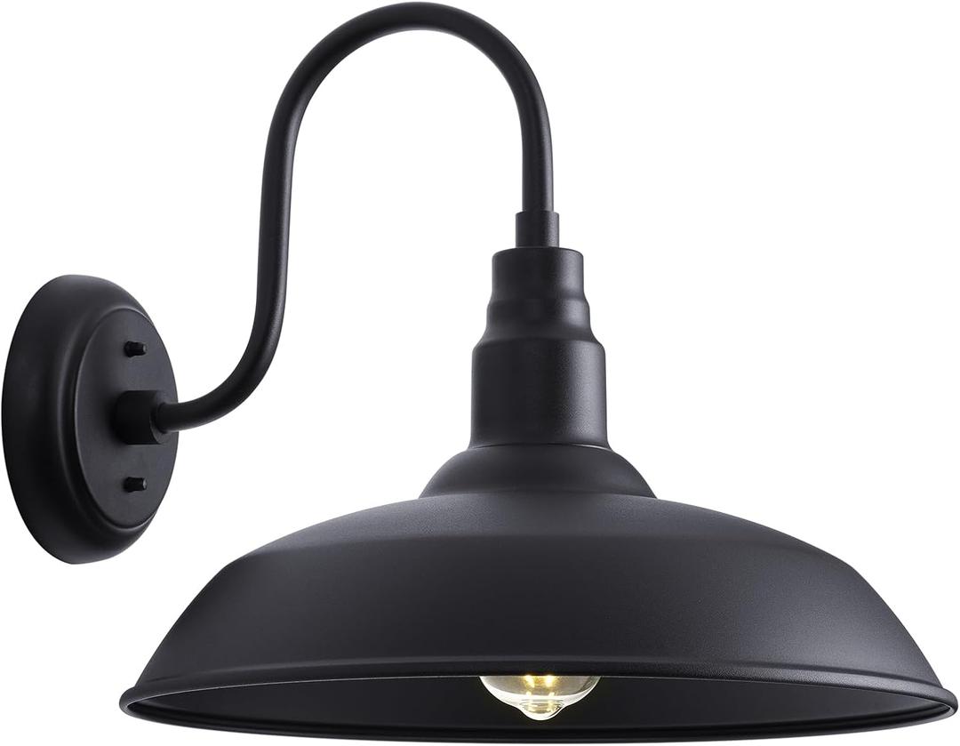 16 Inch Dome Barn Light for Porch, Large Gooseneck Outdoor Light Fixture for Farmhouse, Barn Style Exterior Patio Wall Lights for Garage, Black Outside Wall Sconce for Front Door, House
