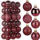 36-ct Christmas Balls Ornaments Set, 1.97-Inch Christmas Tree Balls with Hanging Strings, 6 Classic Finishes Shatterproof Plastic Decor for Xmas Holiday Wedding Party Home Indoor Decorations-Red