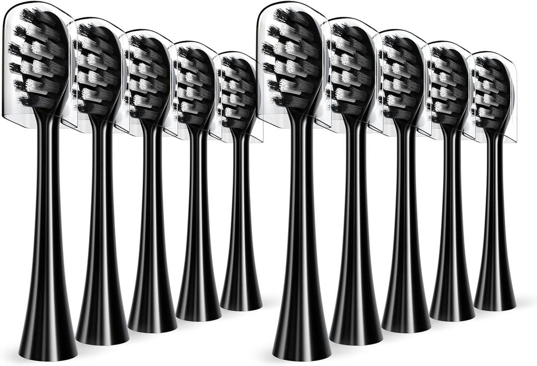 Replacement Toothbrush Heads Compatible with Gleem Electric Toothbrush, W Shape Design Planted with Nylon Bristle Black 10 Pack (Black) (Black)