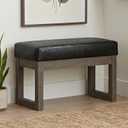 SIMPLIHOME Milltown Small Ottoman Bench - 27" Wide x 18" High Upholstered Vegan Leather Rectangle Footstool Ottoman in Distressed Black, Contemporary Bench for Bedroom with Cushioned Seat, Assembled, 14.4"D x 26.8"W x 25.2"H